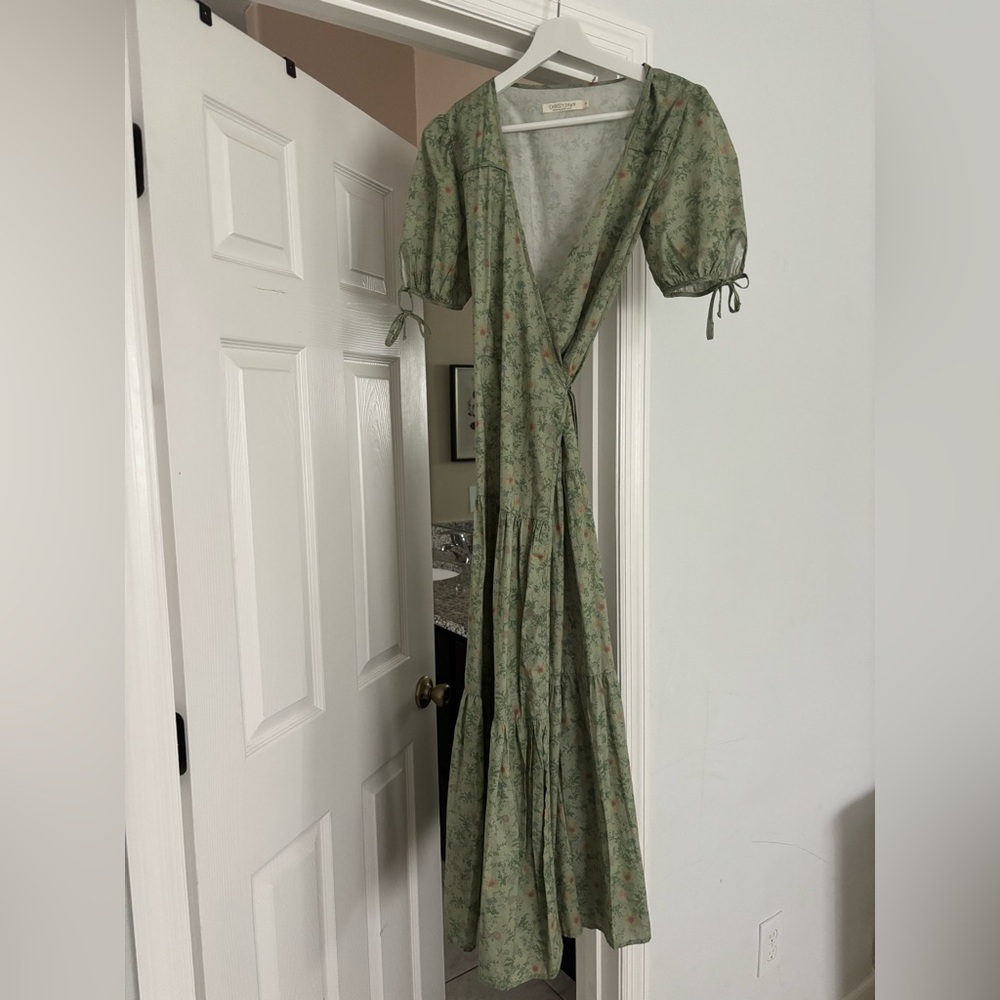 Christy Dawn Sage Floral Wrap Tiered Maxi Dress